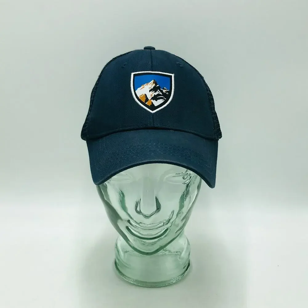 Kuhl Mesh Back Snapback Hat Cap Blue Trucker Style Mountain Crest Logo Hiking
